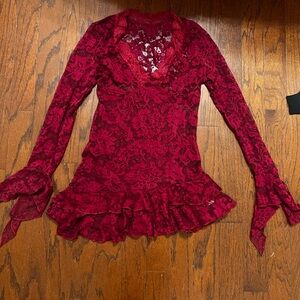 Red Lace Long Sleeve Top
